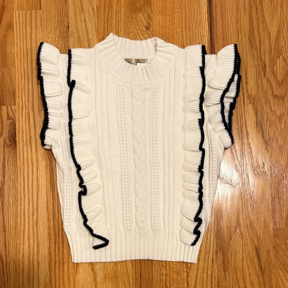 White Ruffle Knit Sweater - Picture 1 of 4